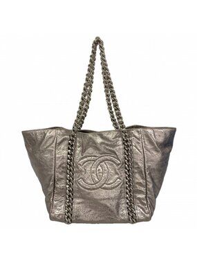 Chanel Chain Tote Leather Silver